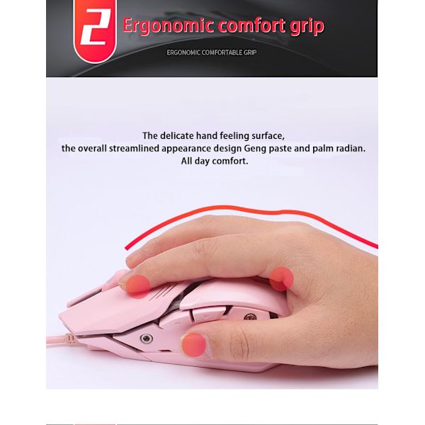 Rosa gamingmus Ergonomisk med professionell high end