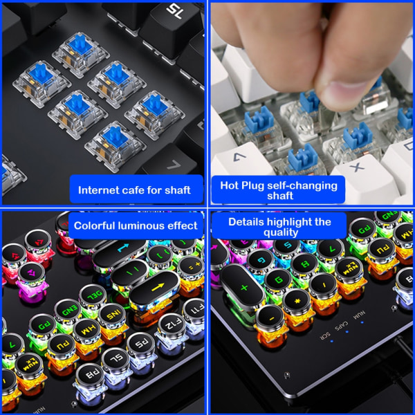 qwert 104 tangenter Mekaniskt tangentbord Runt Retro Keycap Gaming