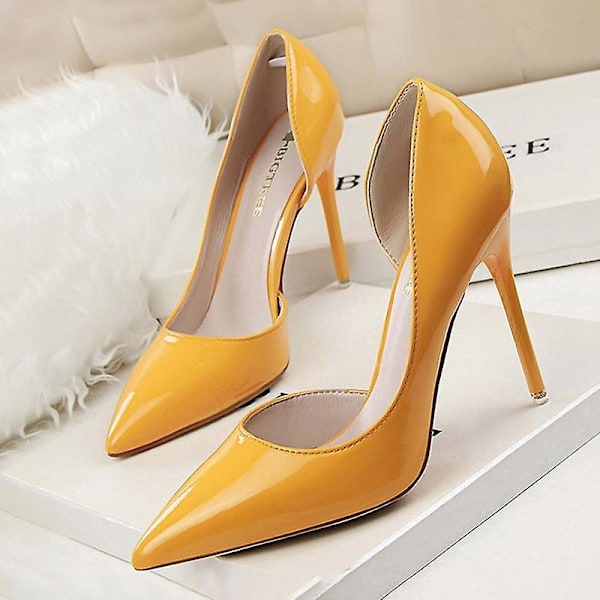 Läderklackar Mode Kvinna Pumps, Stilettskor Yellow 35