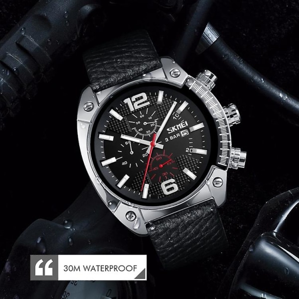 Skmei 9190 Men Large Dial Calendar Timing Luminous Quartz Black