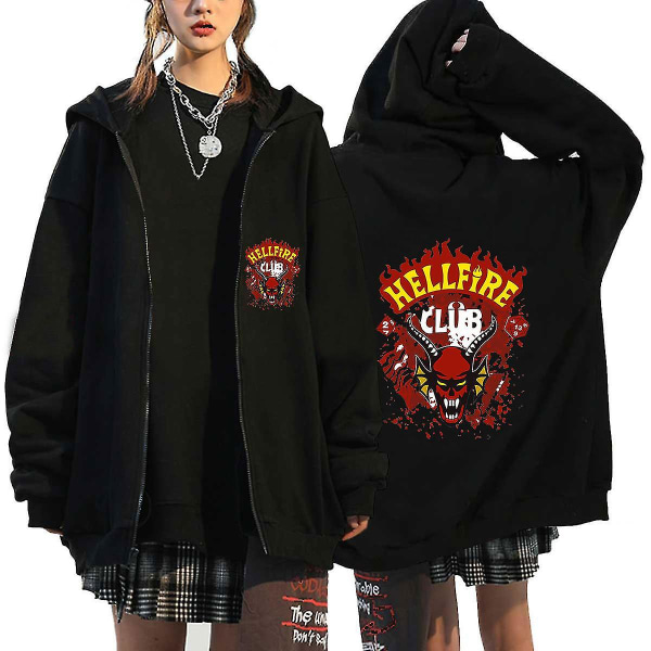 Stranger Things Hoodie Hellfire Club Print Sweatshirt Huvtröja Black M