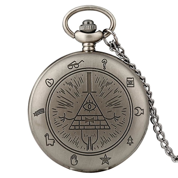 Bill Cipher- Gravity Falls Theme, Quartz Pocket Watch, Retro grey