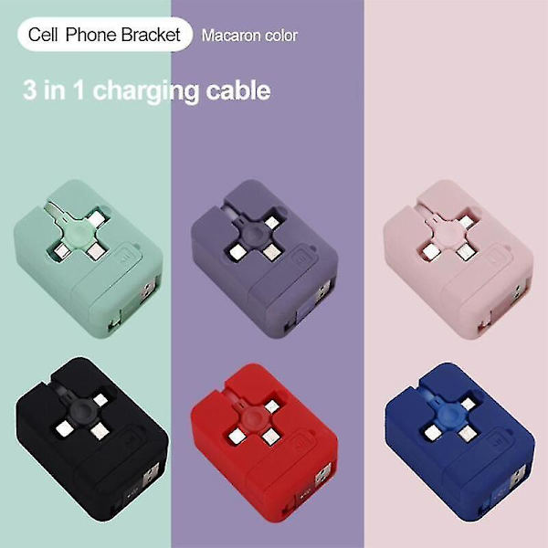 4 i 1 indragbar USB laddare datakabel med telefonstativ Red