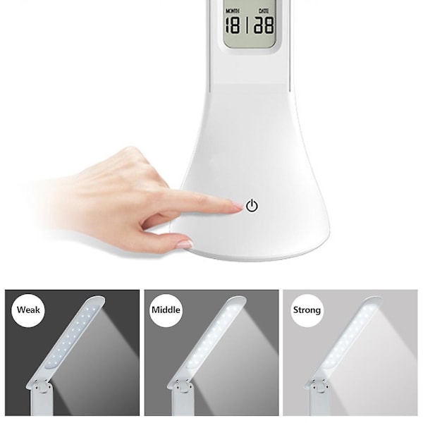 LED Mini Skrivbordslampa Ljus Uppladdningsbar med digital klocka