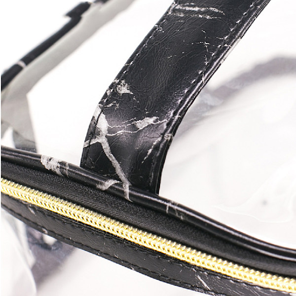 PU kosmetisk väska, PVC transparent marmormönster Vattentät White