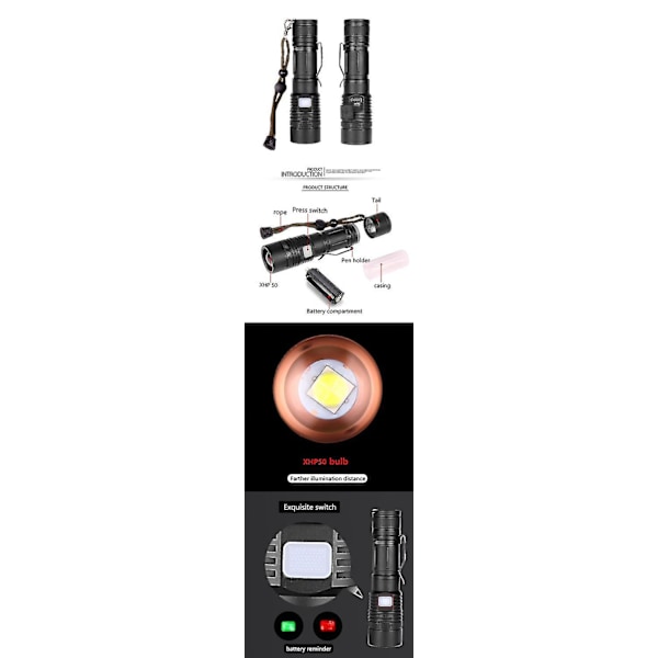 Xanes 086 Xhp 50 ficklampa 5 lägen Vattentät USB