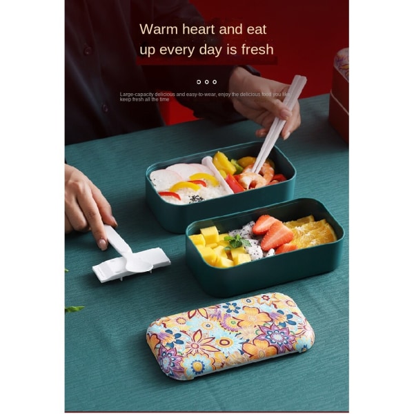 PP Lunchlåda, Dubbellager Lunchlåda Med Bestick Och Mobil Green
