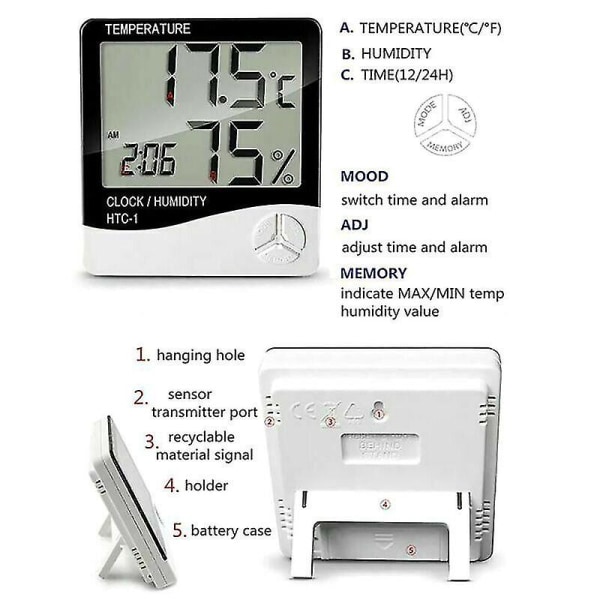 digitala LCD-klockor med termometer Hygrometer Fuktighet