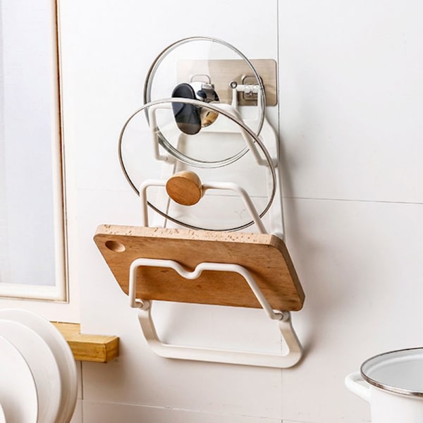 Ingen borrning Väggmonterad Pot Pan Lock Storage Rack Organizer