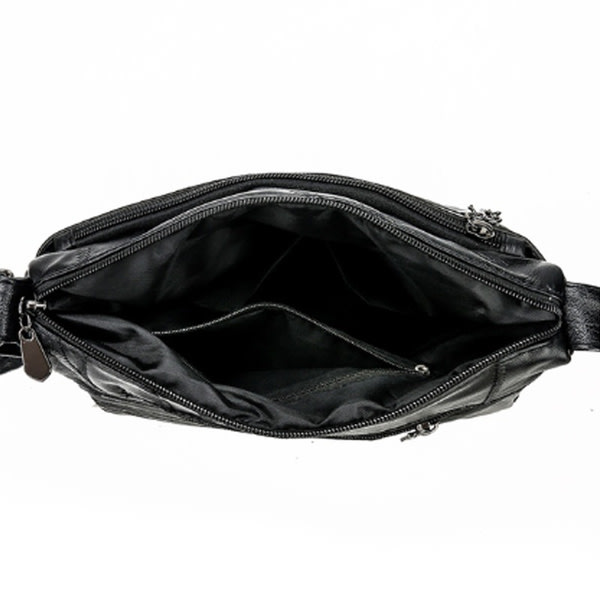 Svart mjukt läder handväska Messenger Bag Fårskinnssömmar