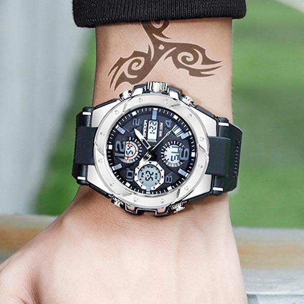 Sports Military Quartz Dual Display Waterproof Watch Silver China