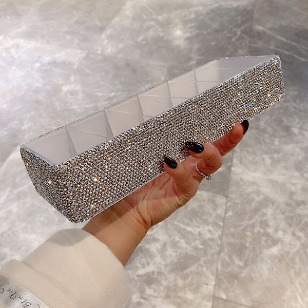Rhinestone Makeup Organizer Box Akryl Grid Förvaringshem