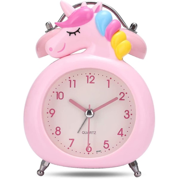 Barns högljudda väckarklocka Söt Unicorn Dual Clock Clock Pink
