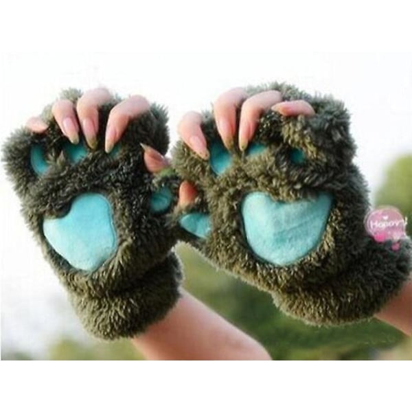 Cat Paw Varma Handskar Half Finger Vantar Snygg Tjock Army Green