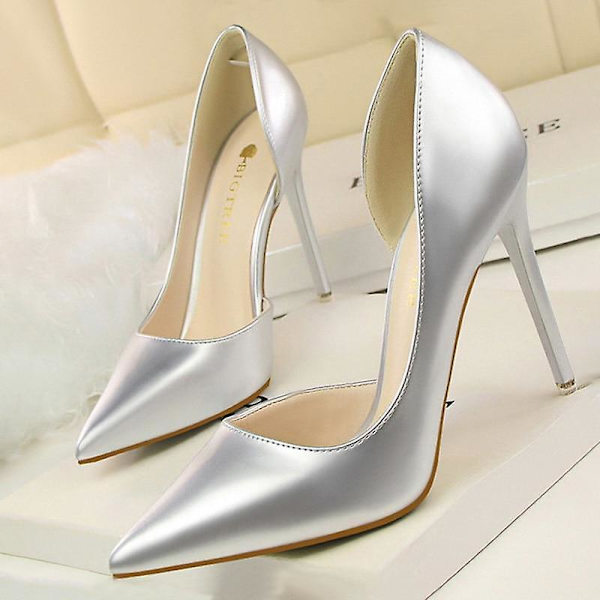 Läderklackar Mode Kvinna Pumps, Stilettskor Yellow 35