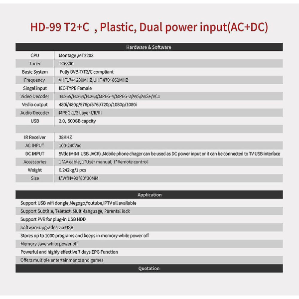 Dvb-t2 Hevc 265 Mottagare Satellit Wifi Gratis Digital TV Box