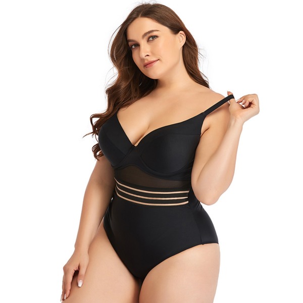 Europeiska och amerikanska Plus Size Baddräkt Dam, One Piece Blue XL