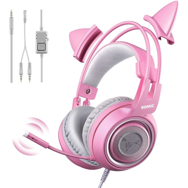 SOMIC G951s Pink Stereo Gaming Headset med Mic för PS4,