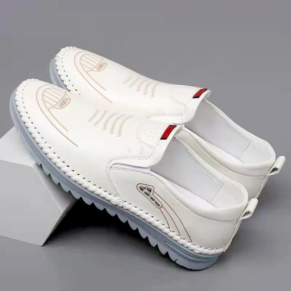 Mjuka Pu-läderskor för män Slip On Handgjorda Flat Business White 44