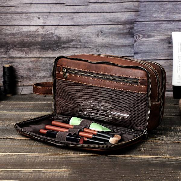 Läder män tvättväska Casual Travel Comestic case