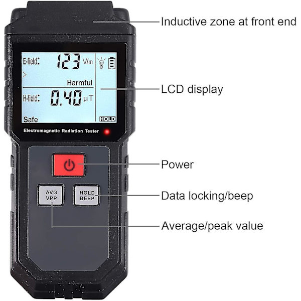 Emf LCD digital elektromagnetisk strålningsdetektor Handhållen