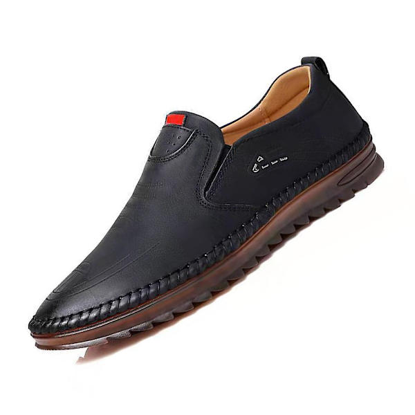 Mjuka Pu-läderskor för män Slip On Handgjorda Flat Business Black 43