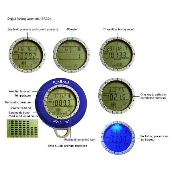 Mini LCD Digital Fiskebarometer Höjdmätare Termometer