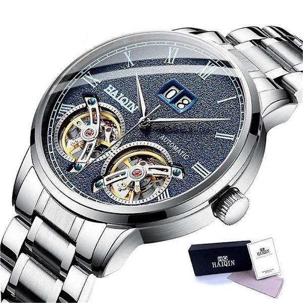 Automatisk självvindande watch i mekanisk stil för män Silver Blue S