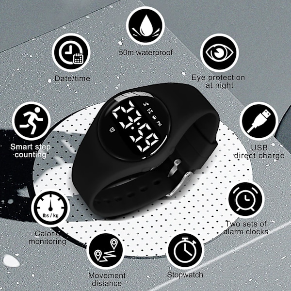 Digital watch med stegräknare Vattentät