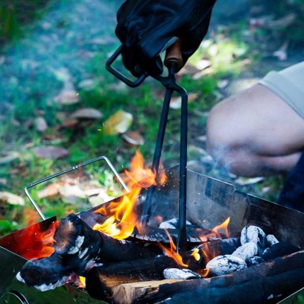 Rostfritt stål Träkol Brandtång Sax Utomhuscamping