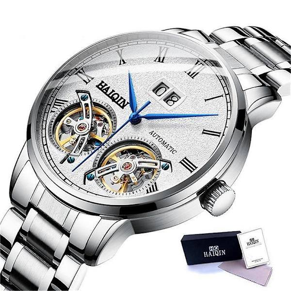 Automatisk självvindande watch i mekanisk stil för män Silver White S