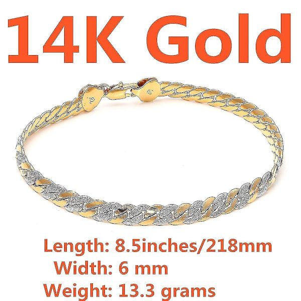 14 k gult guld armband två ton Serpentine kedja män kvinnor
