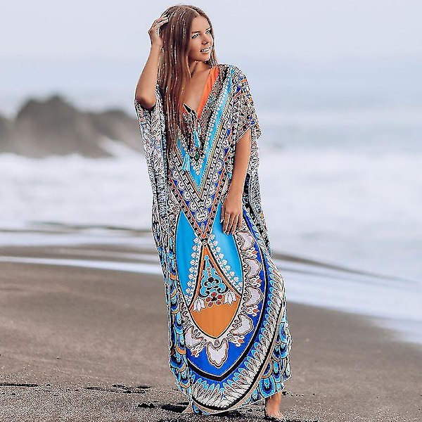Printed Summer Bikini Cover Up Half Sleeve Beachwear Kaftan