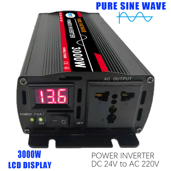 3000W 24V till 220V Pure Sine Wave Power Inverter Solar 4dd5 | Fyndiq