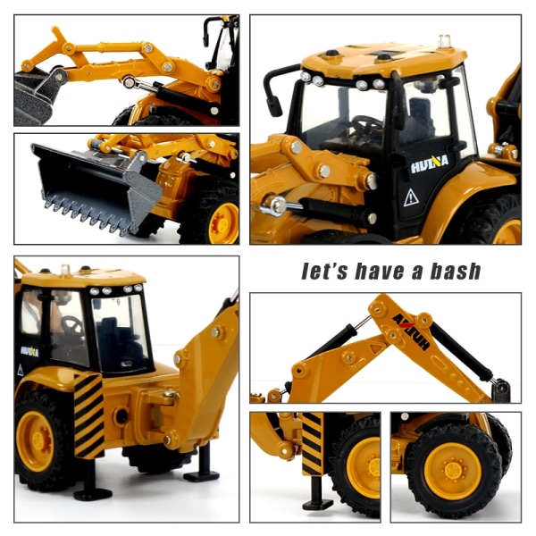 1:50 Diecast Back Hoe Loader 4-hjulslegering grävmaskin modell