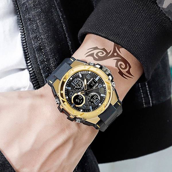 Sports Military Quartz Dual Display Waterproof Watch Gold China