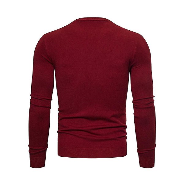Cardigan Stickad Tröja Herr V-ringad Slim Fit Jumper Casual Wine Red L