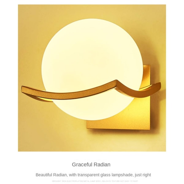 Vägglampa inomhus, sfäriskt glas, modernt enkelt kreativt Gold