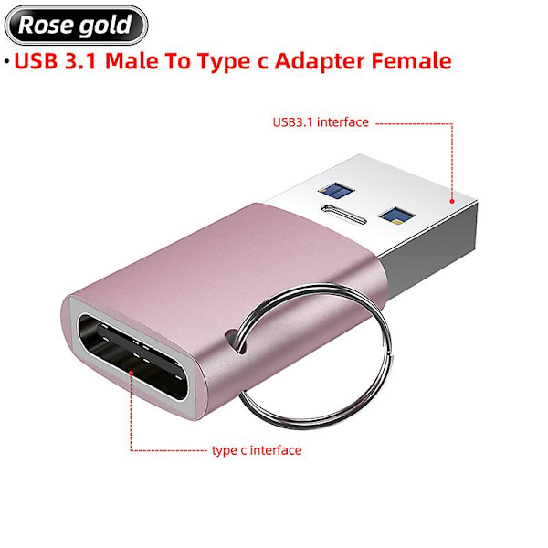 USB 3.1 Adapter Typ A Till Typ C, Converter, 3.1 Gen 2, Snabb Rose Gold