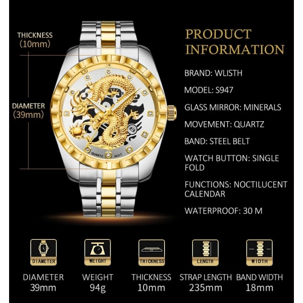 Herr Quartz Armbandsur Man Watch Luminous Date Window