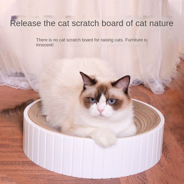 Kompass Rund Cat Scratching Board, Corrugated Paper Scratch White