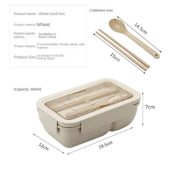 Wheat Straw Lunchbox, mikrovågsugn, lämplig för studenter White