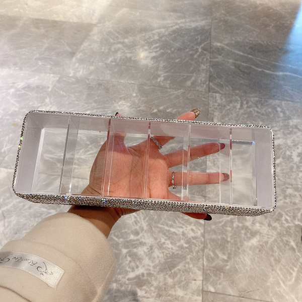Rhinestone Makeup Organizer Box Akryl Grid Förvaringshem