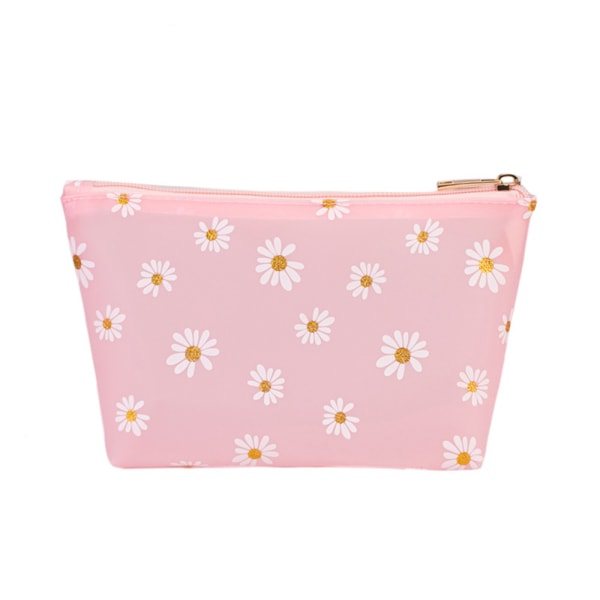 Tpu kosmetisk väska, Small Daisy Pattern Frosted Translucent Pink