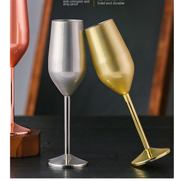 Champagneglas i rostfritt stål, hög fot i europeisk stil Rose gold