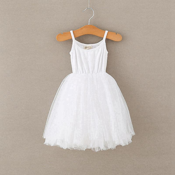 Flickor sommar ärmlös klänning 3 4 7 8 år Barn Casual Tutu White 5T