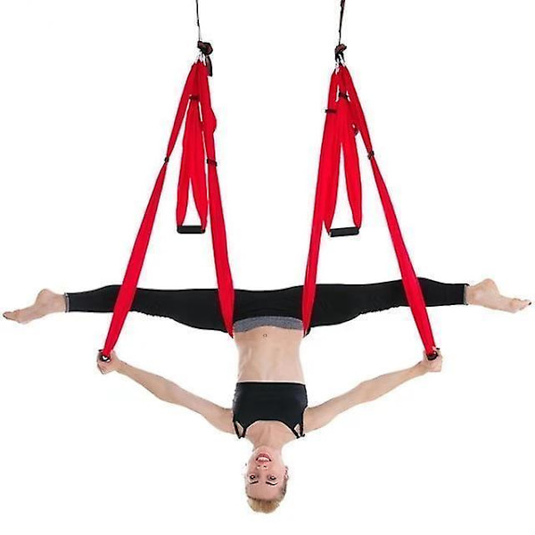 Aerial Yoga Hammock 6 Handtag Strap Home Gym Hängande Bälte Red