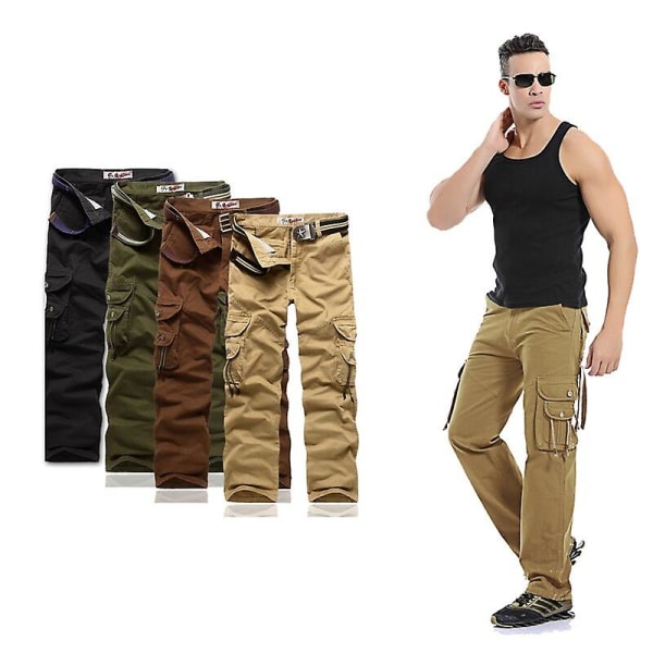 Military Men Cargo Pants Army Green Stora fickor Bomull Herr Red Coffee 34