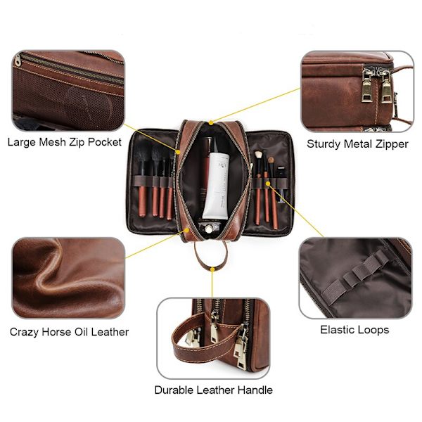 Läder män tvättväska Casual Travel Comestic case