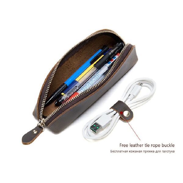 Man Plånbok Clutch Väska Äkta Läder Pen Väska Kohud